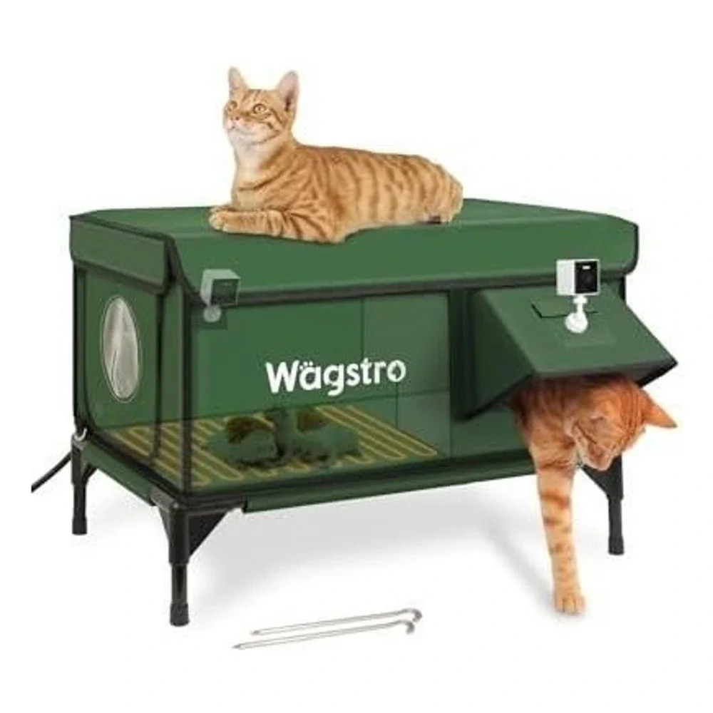 Wagstro Heated Outdoor Cat House with Smart Camera Weatherproof Green Large